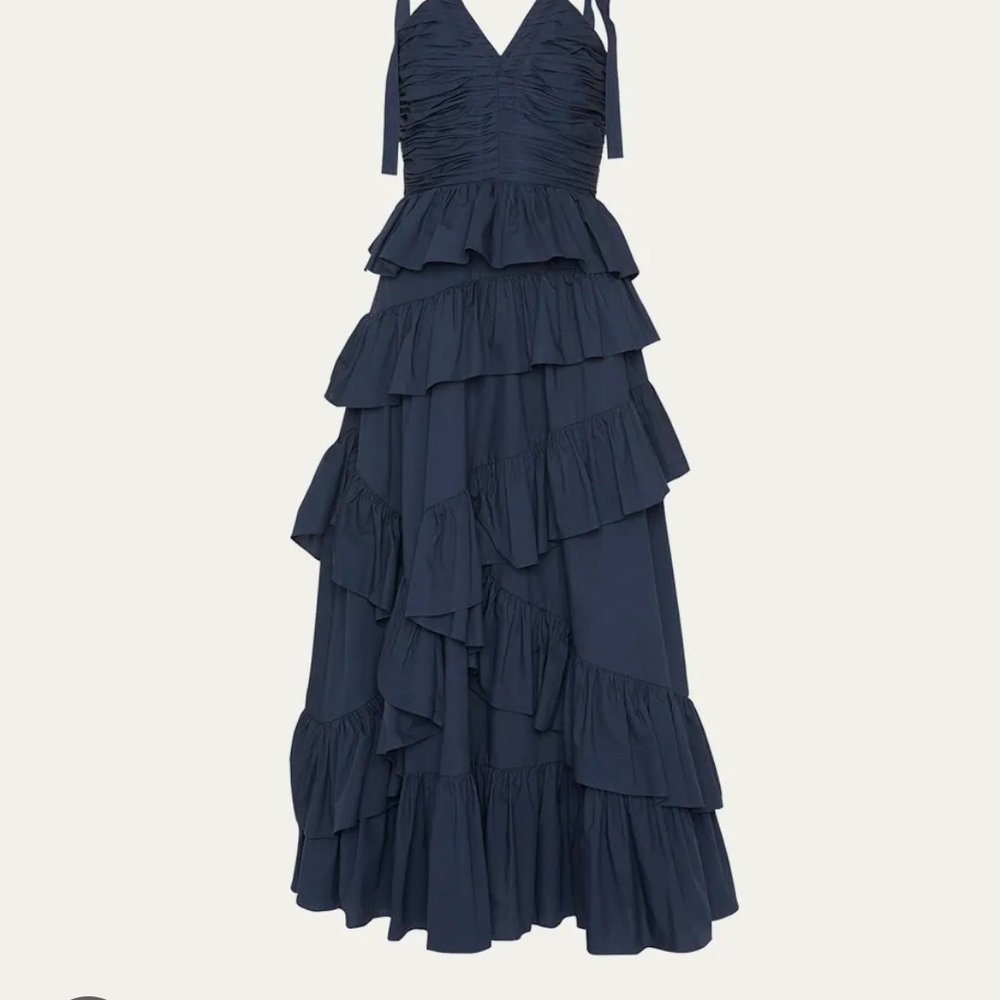Ulla Johnson Candace Tie Strap Midnight Blue Ruffled Maxi Dress NWOT